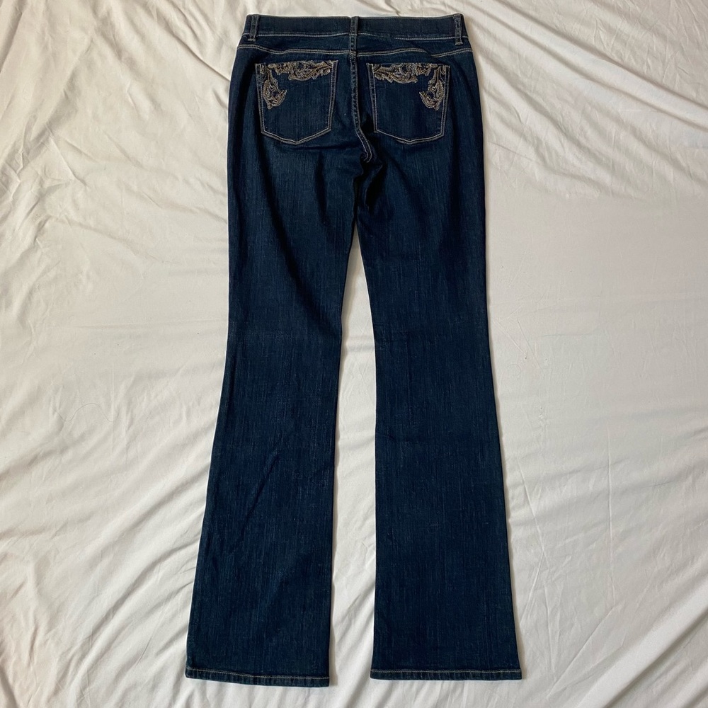 WHBM Women's Dark Blue Bootcut Flare Jeans with Floral Embroidery, Size 6 28" - Picture 4 of 8